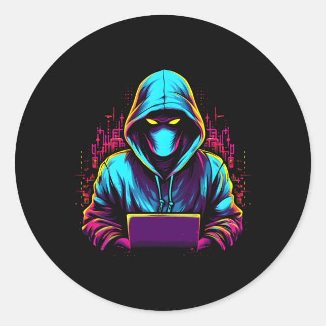 Sticker Rond Expert En Cybersécurité Pour Hacker Et Cyber W (Devant)