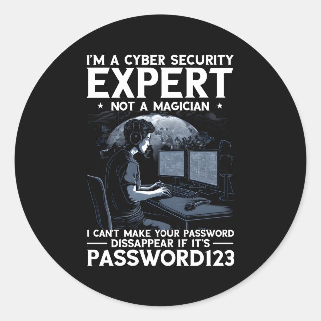 Sticker Rond Expert En Cybersécurité Pour Hacker Et Cyber W (Devant)