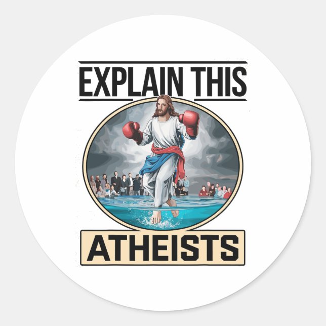 Sticker Rond Expliquez-moi ce Jésus athées Gants de boxe (Devant)