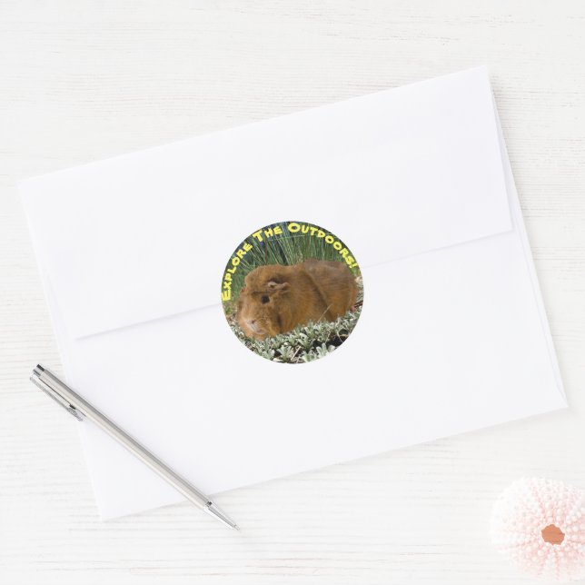 Sticker Rond Exploration Nature Guinée Pig Photo Texte personna (Enveloppe)