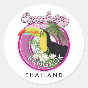 Sticker Rond explorer Bangkok indonésie logo de voyage