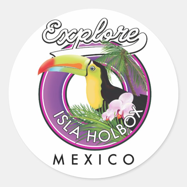 Sticker Rond explorer la plage d'Isla Holbox mexique voyage pat (Devant)