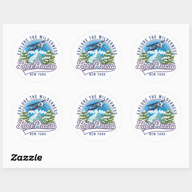 Sticker Rond Explorez la nature sauvage, lac placide (Feuille)