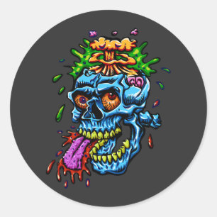 Sticker Rond Explosion de Crâne Colorée
