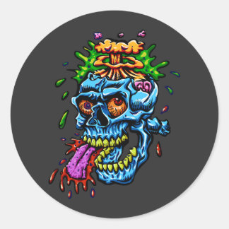 Sticker Rond Explosion de Crâne Colorée