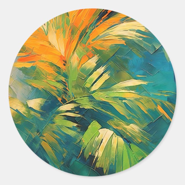 Sticker Rond Explosion de palmiers abstraite – Énergie tropical (Devant)