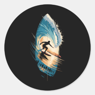 Sticker Rond Exposition Multiple Surf Planche de Surf Surf Plan