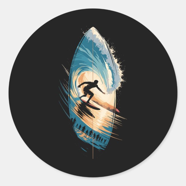Sticker Rond Exposition Multiple Surf Planche de Surf Surf Plan (Devant)