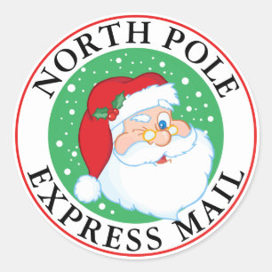 Sticker Rond Express du Pôle Nord Mail Noël Winking Père Noël