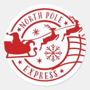 Sticker Rond Express du Pôle Nord Père Noël Sleigh Timbre de No