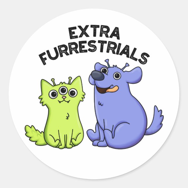 Sticker Rond Extra Furrestries Funny Alien Furry Pet (Devant)
