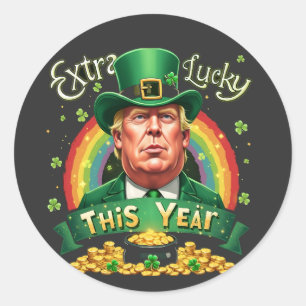 Sticker Rond Extra Lucky cette année St Patrick Day Trump Leopa