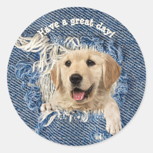 Sticker Rond extraction dorée dans trou en denim effilé