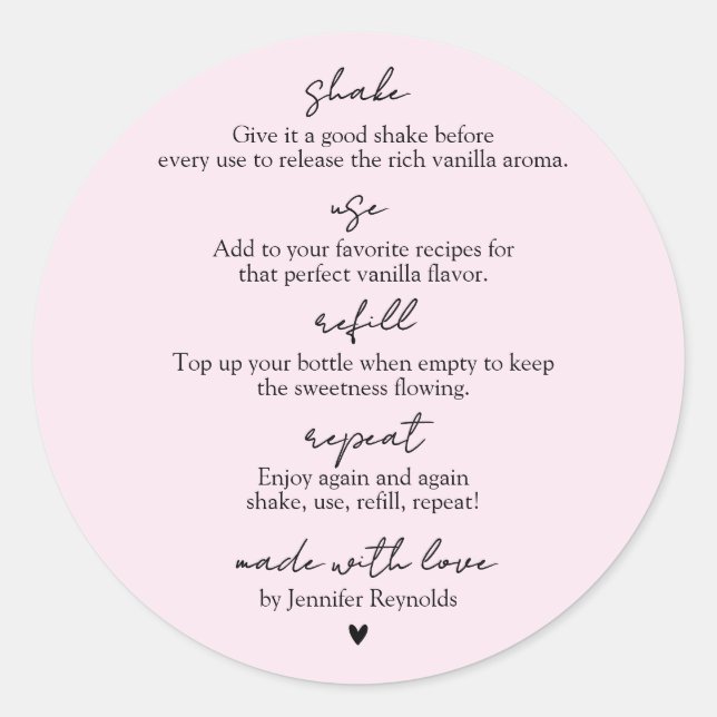 Sticker Rond Extrait de vanille maison rose Utiliser Remplir Ré (Devant)