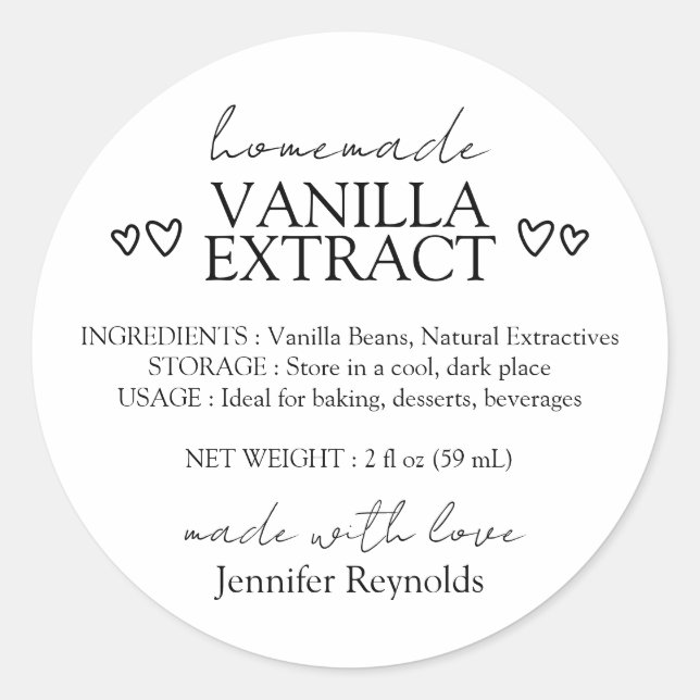 Sticker Rond Extrait de vanille maison simple avec instructions (Devant)