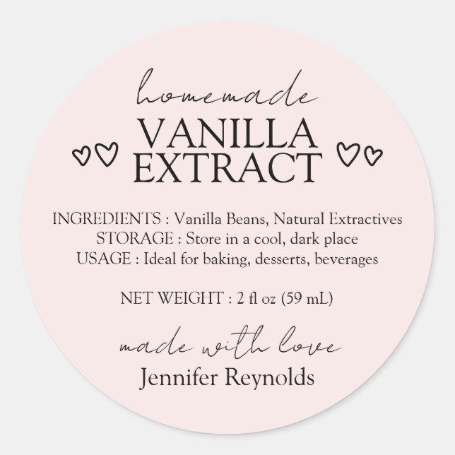 Sticker Rond Extrait de vanille rose avec instructions (Devant)