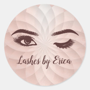Sticker Rond Eyelash Extensions Abstrait Rose Gold Lotus Floral