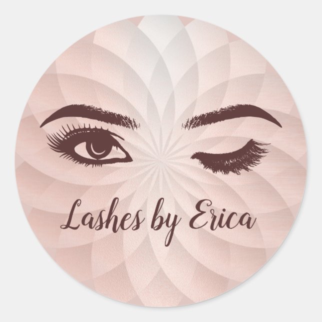 Sticker Rond Eyelash Extensions Abstrait Rose Gold Lotus Floral (Devant)