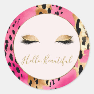Sticker Rond Eyelashes Fille Glam rose Étincelle Leopard