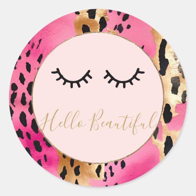 Sticker Rond Eyelashes Girls rose Glam Black Gold Leopard (Devant)
