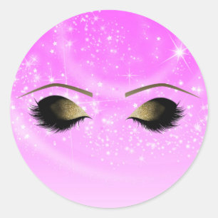 Sticker Rond Eyelashes Pink Sparkle Gold Maquillage Personnalis