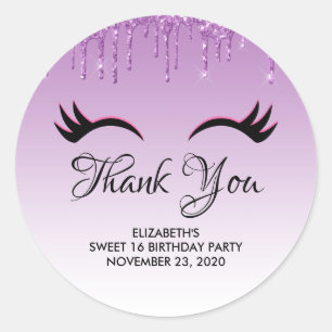Sticker Rond Eyelashes rose et noir élégant sur Parties scintil
