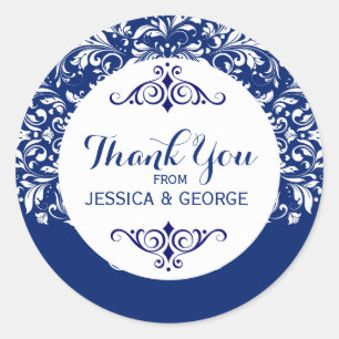 Sticker Rond F ; Arrière - plan bleu dentelle blanche oral