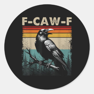 Sticker Rond F-caw-f Black Crow Black Bird Retro Sunset Vintage
