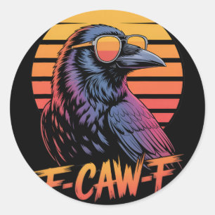 Sticker Rond F-caw-f Corbeau Oiseau Noir Vintage Gothique Humou
