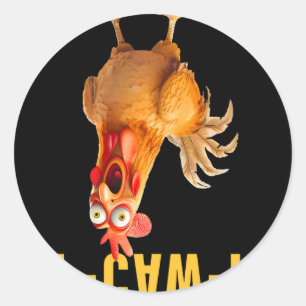 Sticker Rond F-caw-f Humour de poulet drôle Blague de coq Citat