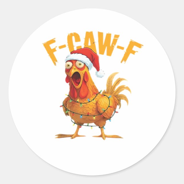 Sticker Rond F-Caw-F Noël Fun Chicken Noël Essentiel (Devant)