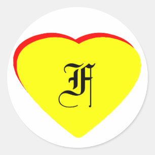 Sticker Rond "F" Coeur Jaune Rouge Faire-part de mariage Le MUS