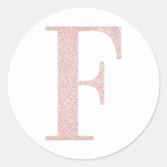 Sticker Rond F en lettrage girly rose gold pailleté (Devant)