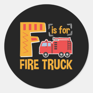 Sticker Rond F est pour Fire Truck Alphabet Firefight