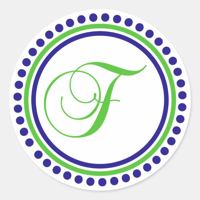 Sticker Rond F Monogramme (bleu marine/cercle de points verts d (Devant)