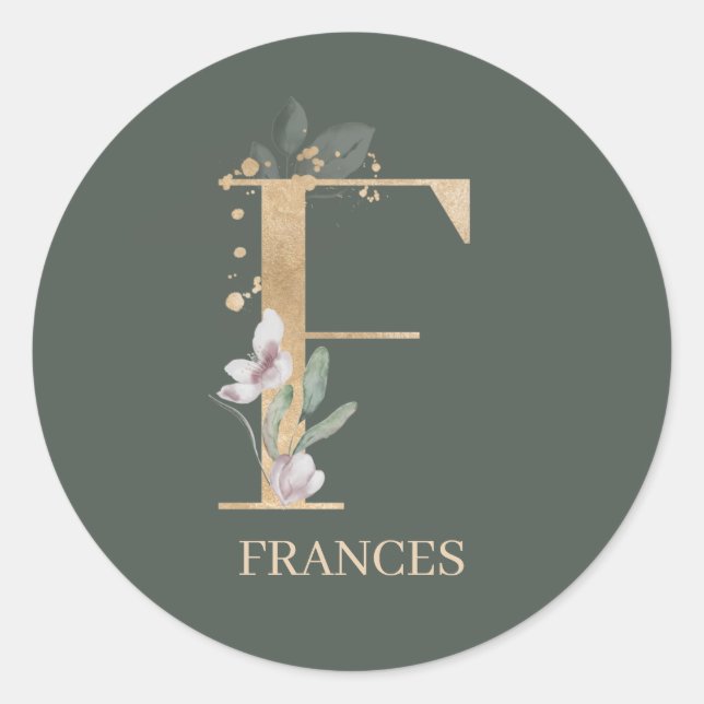 Sticker Rond F Monogramme Floral Personnalisé (Devant)