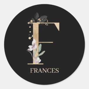 Sticker Rond F Monogramme Floral Personnalisé Classic Round Sti