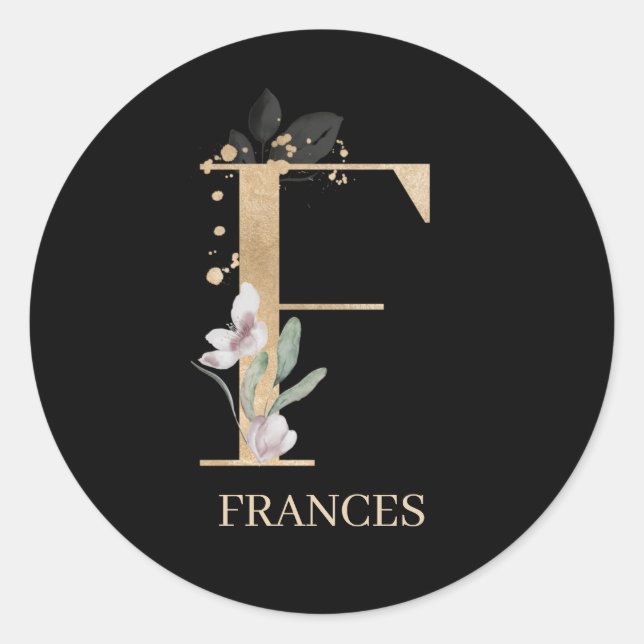 Sticker Rond F Monogramme Floral Personnalisé Classic Round Sti (Devant)