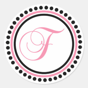 Sticker Rond F Monogramme (rose pâle/cercle noir à points)