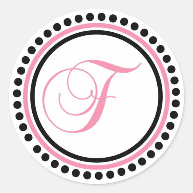 Sticker Rond F Monogramme (rose pâle/cercle noir à points) (Devant)