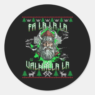 Sticker Rond Fa La 8 Valhalla Santa Hat Viking Crâne Noël