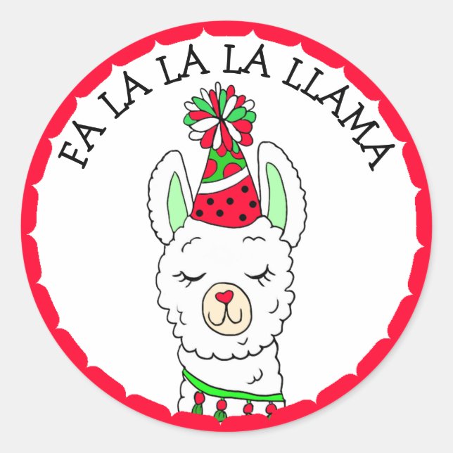 Sticker Rond Fa la la la Lama Noël amusant (Devant)