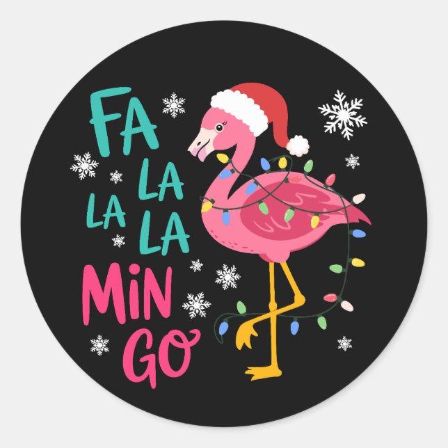 Sticker Rond Fa La La La Mingo Flamant rose de Noël Rose Lover (Devant)