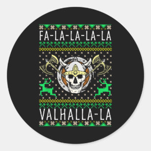 Sticker Rond Fa-la-la-la Valhalla-la Dieu Viking de Noël laid 