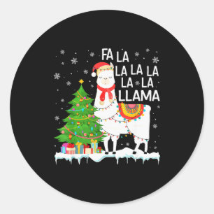 Sticker Rond Fa La La Lama de Noël Drôle de Xmas Pyjama Animal