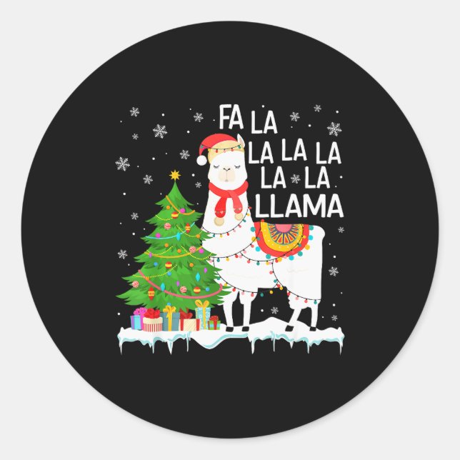 Sticker Rond Fa La La Llama Christmas Funny Xmas Pajamas Animal (Devant)