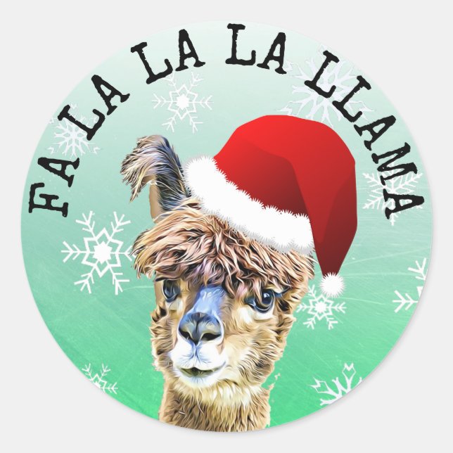 Sticker Rond Fa La La Llama Funny Noël Alpaca (Devant)