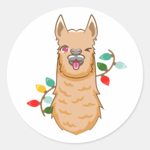 Sticker Rond Fa la la Llama Noël Père Noël