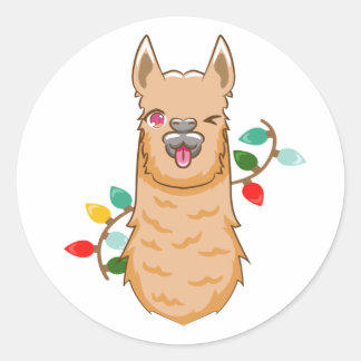 Sticker Rond Fa la la Llama Noël Père Noël