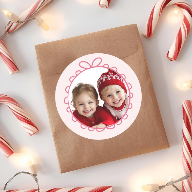 Sticker Rond Fa La La Pink Christmas Round Photo (Créateur téléchargé)
